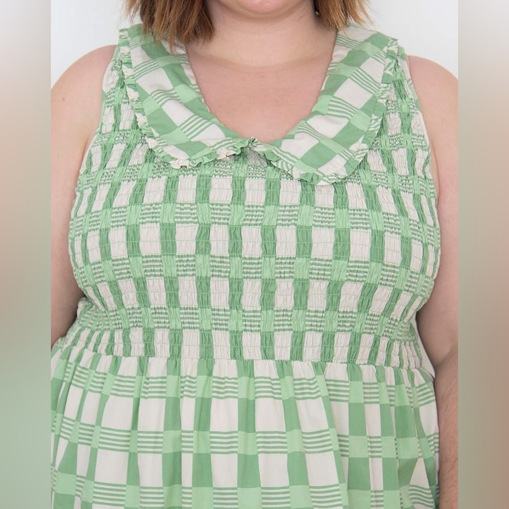 The Drop Plus Size Light Green Gingham Smocked Midi Dress, 2X, Great Condition - Picture 2 of 16